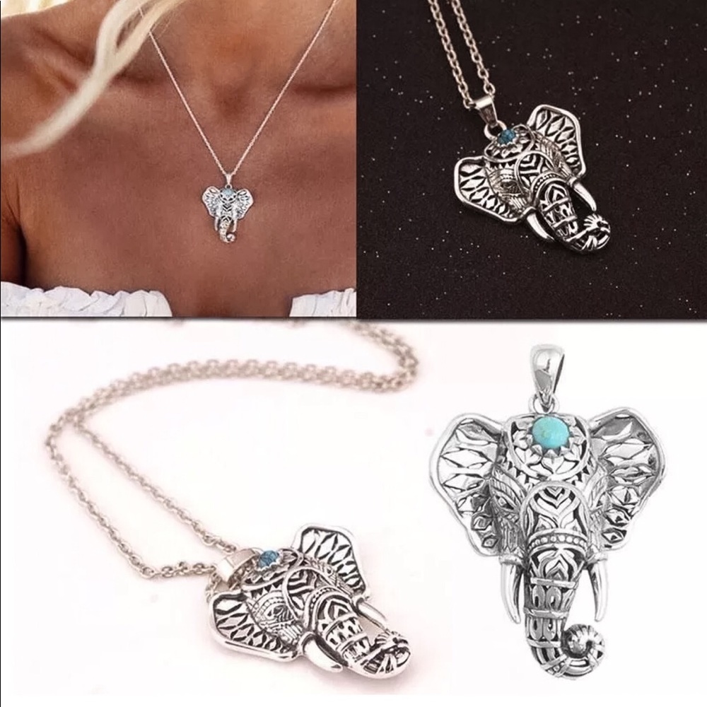 Elephant Silver Pendant Necklace Wildlife Safari